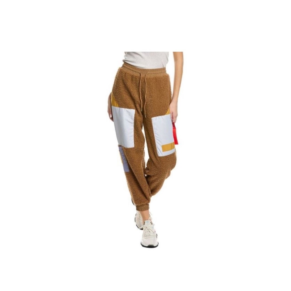 Eleven Paris Brown Teddy Fleece‎ Colorblock Cargo Jogger Pants Cozy Comfort.